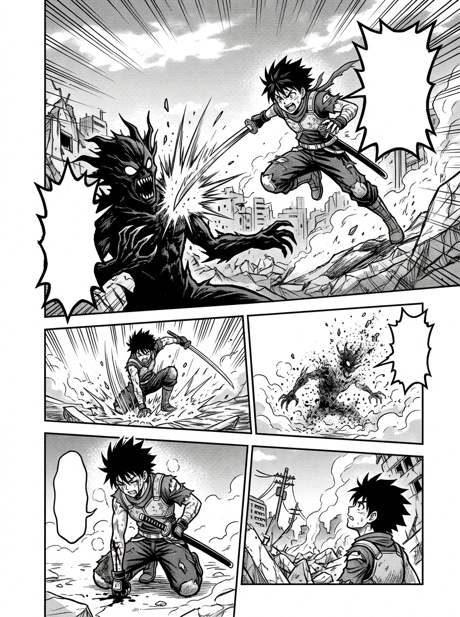 Manga page with speech balloons cleaned